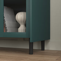 TRIPLE TREE Kitchen Storage Cabinet, 55" Modern Sideboard Buffet Cabinet, Coffee Bar with 2 Drawers and 2 Open Storage Compartment, Wood Buffet Table with 2 Glass Doors for Living Room, Dining Room, Green