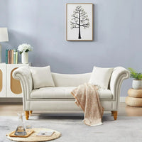 Velvet Storage Sofa with 2 Pillows, 63" End of Bed Couch Bench with Buttons Tufted and Nailhead Trimmed, Rolled Arm Loveseat for Bedroom, Living Room, Beige