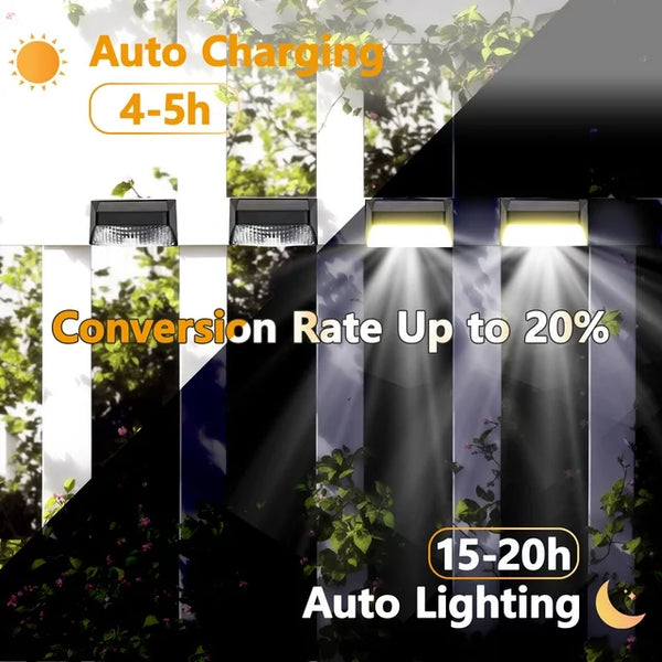 Solar Fence Lights Outdoor Waterproof, Upgraded RGB Solar Fence Lights with Warm White Mode & Color Changing, IP65 Waterproof LED Solar Lights for Fence, Yard, Wall, Stairs, Pool, Step Decor(2 Packs)