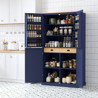 TRIPLE TREE 71.3" High Freestanding Kitchen Pantry, Large Cupboard Storage Cabinet with 2 Drawers, Adjustable Shelves and Door Shelves, Pantry Storage Cabinet for Kitchen, Dining Room, Blue
