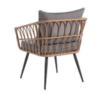 3 Piece Patio Bistro Set, Outdoor Bistro Furniture Set with 2 PE Rattan Arm Chairs and Glass Top Side Table Patio Conversation Bistro Set for Porch, Outdoor, Backyard, Apartment, Balcony, Dark Gray