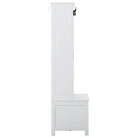 70 Inch Multifunctional Hall Tree with Sliding Doors, Wooden Hallway Shoe Cabinet with Storage Bench and 5 Shelves, Mudroom Coat Storage with 6 Metal Hooks for Entryway, Living Room, Bedroom, White