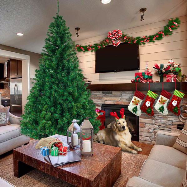 6FT Unlit Artificial Christmas Pine Tree with Sturdy Metal Legs, Classic Green Spruce Tree, Full 1050 Tips Branch for Indoor and Outdoor, Party Holiday Decoration, Green