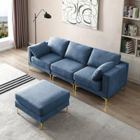 93"L-shaped Sectional Sofa with Removable Ottoman Footrest and Metal Legs, Modern Free Combination Modular Sofa Couch with Soft Backrest & Armrest & Thick Seats Cushion for Living Room, Blue