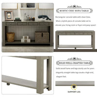 64"Long Console Table, Narrow Sofa Table with 4 Storage Drawers&Bottom Shelf, Storage Console Table, Classic Accent Retro Entryway Sofa Table for Entryway,Hallway, Livingroom, Khaki
