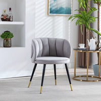 Velvet Lounge Chair,Upholstered Accent Chair with Black Metal Feet,Velvet Single Sofa Chair with Unique Back Design,Modern Arm Chair Vanity Chair for Office Living Room Bedroom,300Lbs Capacity,Grey