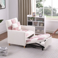 3 in 1 Convertible Sleeper Sofa, 3 Position Adjustable Sofa bed with Pillow and Armrest, Pull Out Chair Bed, Folding Lounge Sleeper, Futon Sleeper Couch Bed for Living Room Bedroom office, Pink