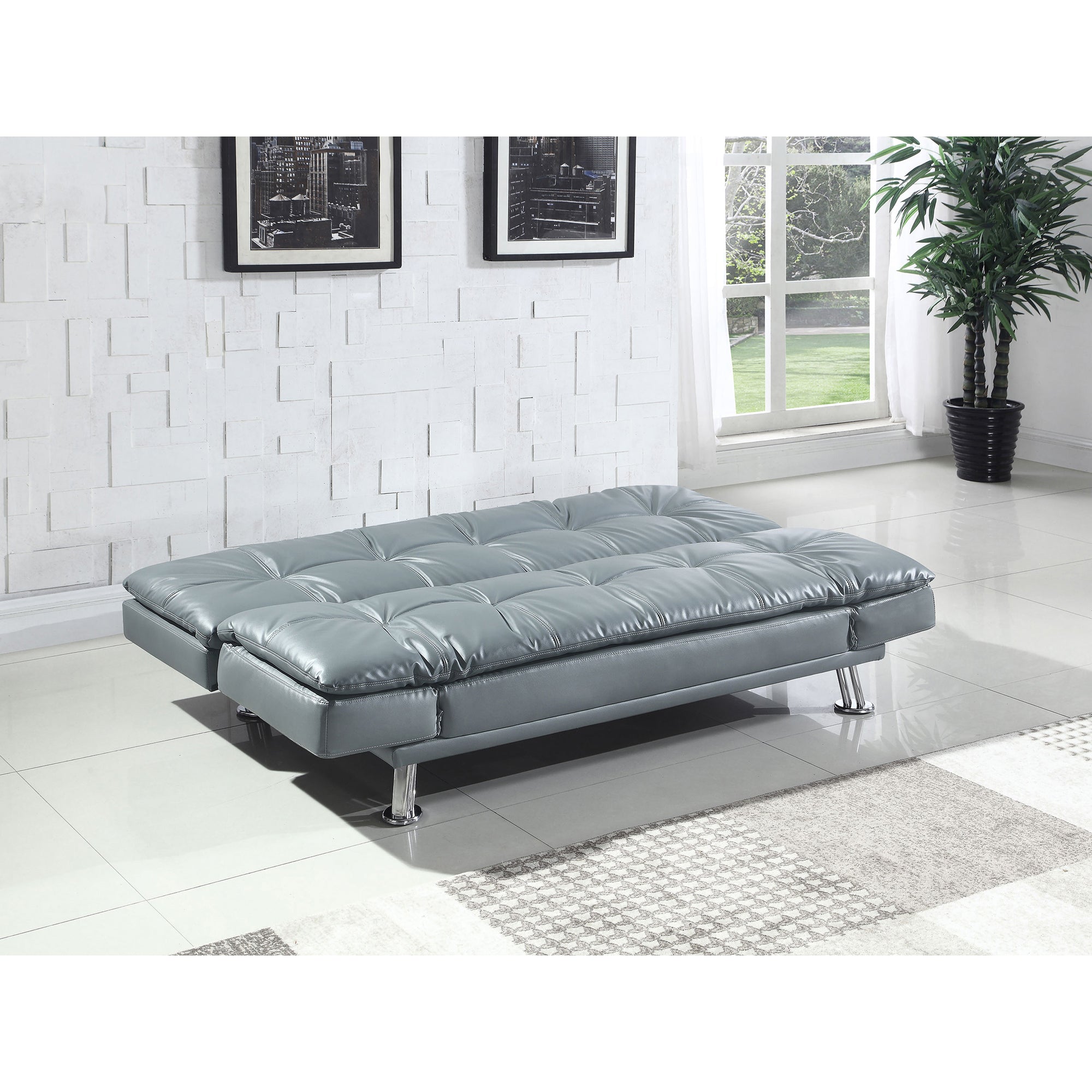 Triple Tree Grey Upholstered Sofa Bed with Metal Legs