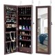 Jewelry Cabinet Wall Door Mounted,6 LEDs Lockable Jewelry Armoire with Full Length Mirror, Cosmetics Tray, Lipstick Brush Holders, Jewelry Organizer Cabinet for Women Girls (Brown)