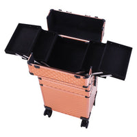4 in 1 Professional Rolling Makeup, Train Case Aluminum Trolley Case Suitcase Organizer with Rotation Wheels for Makuep, Rose Gold