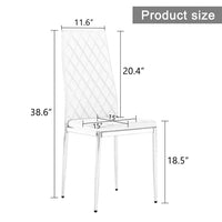 Armless Dining Chair with High Back, PU Leather Grid Shaped Dining Chairs Set of 6, Upholstered Dining Table Chairs with Electroplated Metal Leg for Dining Room, Living Room, Kitchen and Office, Gray