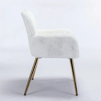 Artificial Rabbit Hair Dining Chair,Furry Desk Chair,Modern Faux Fur Vanity Chair for Teen Girls,Comfy Armchair with Golden Metal Legs for Bedroom Dining Room Living Room,Set of 2,White
