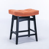 25" Counter Height Barstools Set of 2, Upholstered Bar Stools with Solid Wood Legs & Footrest, Backless Saddle Stool, Comfy Dining Chairs Island Chairs, for Kitchen, Pub, Dining Room, Orange