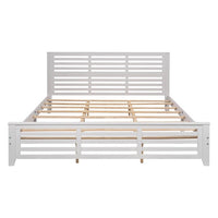 Platform Bed Frame with Headboard and Footboard, Wood Slat Support, King Size Horizontal Strip Hollow Shape Bed Frame, No Box Spring Needed,White
