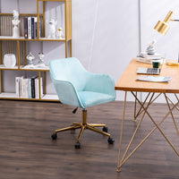 Adjustable Height 360 Revolving Home Office Chair, Soft Velvet Fabric Material Desk Chair with Gold Metal Legs and Universal Wheels, Modern Computer Chair for Indoor, Light Blue