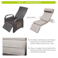PE Wicker Chaise Lounge Chair with Flip-Up Side Table and Footrest, Adjustable Patio Reclining Chair with Removable Soft Cushion, for Garden Backyard Poolside,Khaki