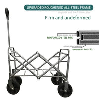 Collapsible Folding Utility Wagon Cart with Storage Bag and Anti-Steel Frame, Portable Hand Cart with Rolling Wheels and Ergonomic Handle, Utility Pull Cart Grocery Sport Cart for Outdoor