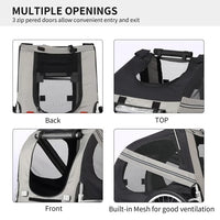 Dog Bike Trailer, Heavy Duty Pet Bike Trailer with 3 Zipper Doors, 2 Whells, Safety Flag, Breathable Mesh Windows, Easy Folding Bicycle Trailer for Medium and Small Sized Pets, Gray