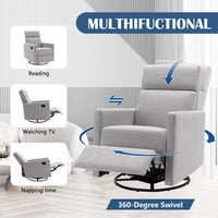 Swivel Glider Recliner Rocker, Modern Upholstered Nursery Glider Recliner Nursery Chair, Plush Seating Glider Swivel Recliner Chairs for Living Room, Bedroom and Office, Weight Capacity 330 LBS, Grey