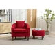 Linen Upholstered Accent Chair with Ottoman, Mid Century Modern Barrel Chair with Wood Legs, Club Tub Round Armchair, for Living Room, Bedroom, Red