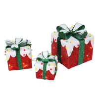 3pcs Christmas Decorations Lighted Gift Boxes Decor,60 Lights Iceberg Effect Colorful Small Cotton Balls Battery Type (Not Included),Garden Gift Box Decoration