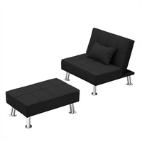 Single Sofa Bed with Ottoman, Convertible Folding Futon Chair Lounge Chair Set with Metal Legs & 3 Adjustable Backrest Angles, Modern Fabric Sofa Chair for Living Room Office Apartment, Black