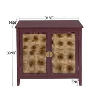 Rattan Cabinet,2-Tier Buffet Sideboard,Accent Storage Cabinet with 2 Rattan Doors,Farmhouse Sideboard with Adjustable Shelves,Natural Wood Side Cabinet Entryway Table for Living Room Bedroom,Red