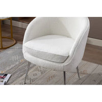 Modern Accent Chair with Arms, Tufted Decorative Single Sofa Fabric Armchair with Gold Metal Legs, Teddy Fabric Armchair Dining Chair, Upholstered Reading Chair for Living Room Bedroom Office White