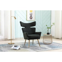 Curved Tufted Accent Chair with Gold Metal Legs,Upholstered Velvet Wingback Armchair High Back Lounge Leisure Chair,Comfy Single Sofa Chair Vanity Chair for Living Room Bedroom Waiting Room,Black