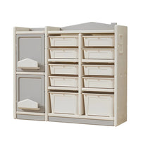 Kids Organizers Toy Storage Organizer, Floor Storage Cabinet with Bookshelf, 10 Bins and 2 Cabinets, Multifunctional Kids Storage Cabinet Toy Chest for Nursery, Playroom and Bedroom