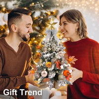 Tabletop Christmas Tree 2FT Small Mini Christmas Tree for Table Top, Artificial Snow Flocked Arbol de Navidad with Xmas Ornaments, Christmas Decorations for Home Office Apartment-Orange