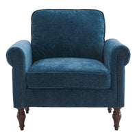 Chenille Accent Armchair, Small Single Sofa with Curved Armrest and Solid Wood Gourd Foot, Modern Upholstered Reading Chair for Apartment Bedroom Office, Blue-Green