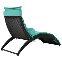 Patio Wicker Sun Lounger Set of 2, PE Rattan Foldable Chaise Lounger with Removable Cushion and Pillow, 2PCS Recliner Chair with Black Wicker and Turquoise Cushion for Poolside Garden Yard, Blue