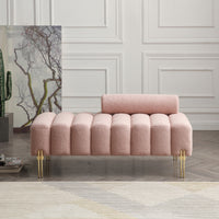 53.2” Modern End of Bed Ottoman Bench with Metal Legs, 2 Seater Fuzzy Sofa Couch with Adjustable Backrest, Fabric Upholstered Loveseat Sofa Stool Footrest Bench for Entryway Bedroom Living Room, Rose