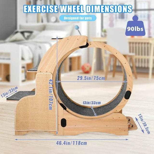 Cat Sports Running Wheel,Cat Exercise Wheel Wood Climbing Frame,Cat Litter Fitness Wheel,Oversized Roller Cat Indoor Activity Center,Large(Right)