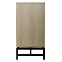 Natural Rattan Sideboard Buffet Cabinet, Wood Accent Storage Cabinet with 2 Rattan Doors & 1 Adjustable Shelf, Cupboard Console Table with Metal Base for Kitchen Hallway Entryway Living Room, Natural
