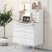 Storage Dresser, Elegant Vanity Makeup Table with Mirror and Retractable Table, Functional Storage Dresser Dressing Table with 7 Drawers and Hidden Storage for Bedroom, White