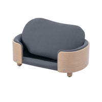 Modern Elevated Dog Cat Bed Pet Sofa with Solid Wood Legs and Bent Wood Back, Velvet Cushion, Sofa-Style Pet Beds for Small/Medium/Large Dogs & Cats, for Indoor, Small Size, Dark Gray