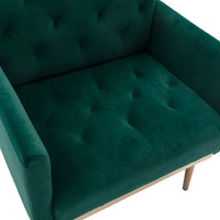 Accent Chair, Modern Velvet Tufted Upholstered Single Sofa Chair with Thick Cushion and Rose Golden Metal Feet, Comfy Leisure Lounge Armchair Reading Chair for Living Room Bedroom Office, Green