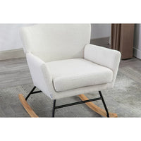 Rocking Accent Chair,Upholstered Glider Rocker Chair with Fabric Padded Seat and Solid Wood Base,High-Backrest Armchair Side Chair,Comfortable Nursery Chair for Living Room Bedroom Office,Beige