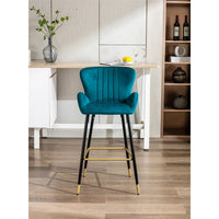 JINS & VICO 2PC Accent Bar Stools,Upholstered Barstools Counter Height Dining Chairs with Back and Armrest,Fabric Wingback Dining Chairs for Kitchen Counter Island,Teal