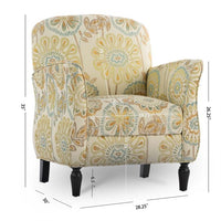 Accent Chairs, Single Sofa Chairs Upholstered Fabric Armchair with Gourd Shape Tapered Birch Wood Legs, Floral Pattern Armchair Comfy Reading Chair for Living Room Bedroom, Beige