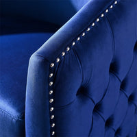 Swivel Barrel Chair, 31.5inch Velvet Accent Chair with Nail Head Trims and Button Decor, Modern Upholstered Club Chair with Solid Metal Base with Arm for Living Room Bedroom, Navy