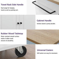 Kitchen Island Cart Wood Kitchen Islands with Large Trolley Cart with Large Cabinet, Towel Rack, Kitchen and Dining Room Utensils Organizer on Wheels,43.15"-White
