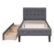 Twin Size Upholstered Platform Bed, Modern Bed Frame with 2 Storage Drawers and Button Tufted Headboard, Storage Bed with Sturdy Slats Support for Kids Adults Bedroom, Gray