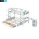 Twin Over Full Bunk Bed with Desk and Drawers, Wood Low Bunk Beds for Kids with Built-in Ladder & Full-Length Guardrails, Kids Bunk Beds Frame with Shelves & Magazine Holder for Boys Girls, White