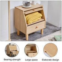 Rattan Nightstand, Modern Simple Storage Cabinet Bedside Table with 2 Drawers, Small Household Furniture Night Stand for Living Room Bedroom