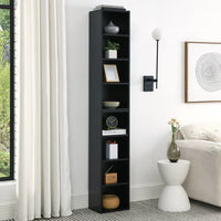 8-Tier Media Tower Rack,CD DVD Slim Storage Cabinet with Adjustable Shelves,Tall Narrow Bookcase Display Bookshelf for Home Office,Black