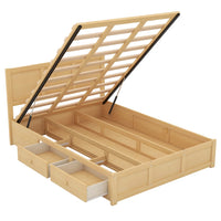 Full Size Wood Platform Bed,Lift Up Storage Bed Frame with Underneath Storage and 2 Drawers,No Spring Box Needed,Wood Color
