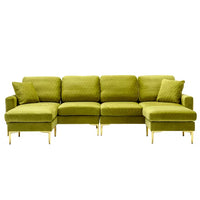 U Shaped Sectional Sofa, Contemporary Reversible sofa Couch with Movable Ottoman,Velvet Sectional Sofa Couch Set for Living Room, Apartment, Olive